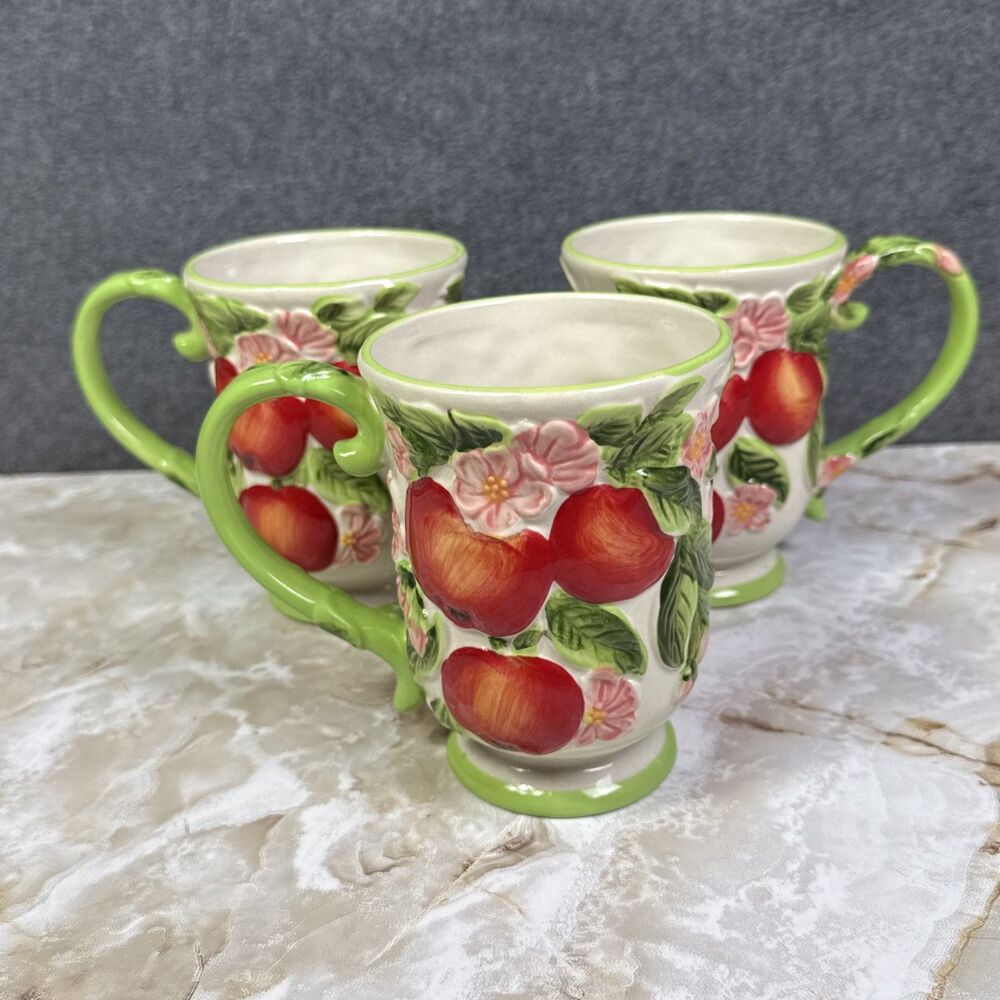 Temp-tations by Tara Coffee Tea Mug Apple Figural Fruit 12 Oz Ceramic Lot Of 3